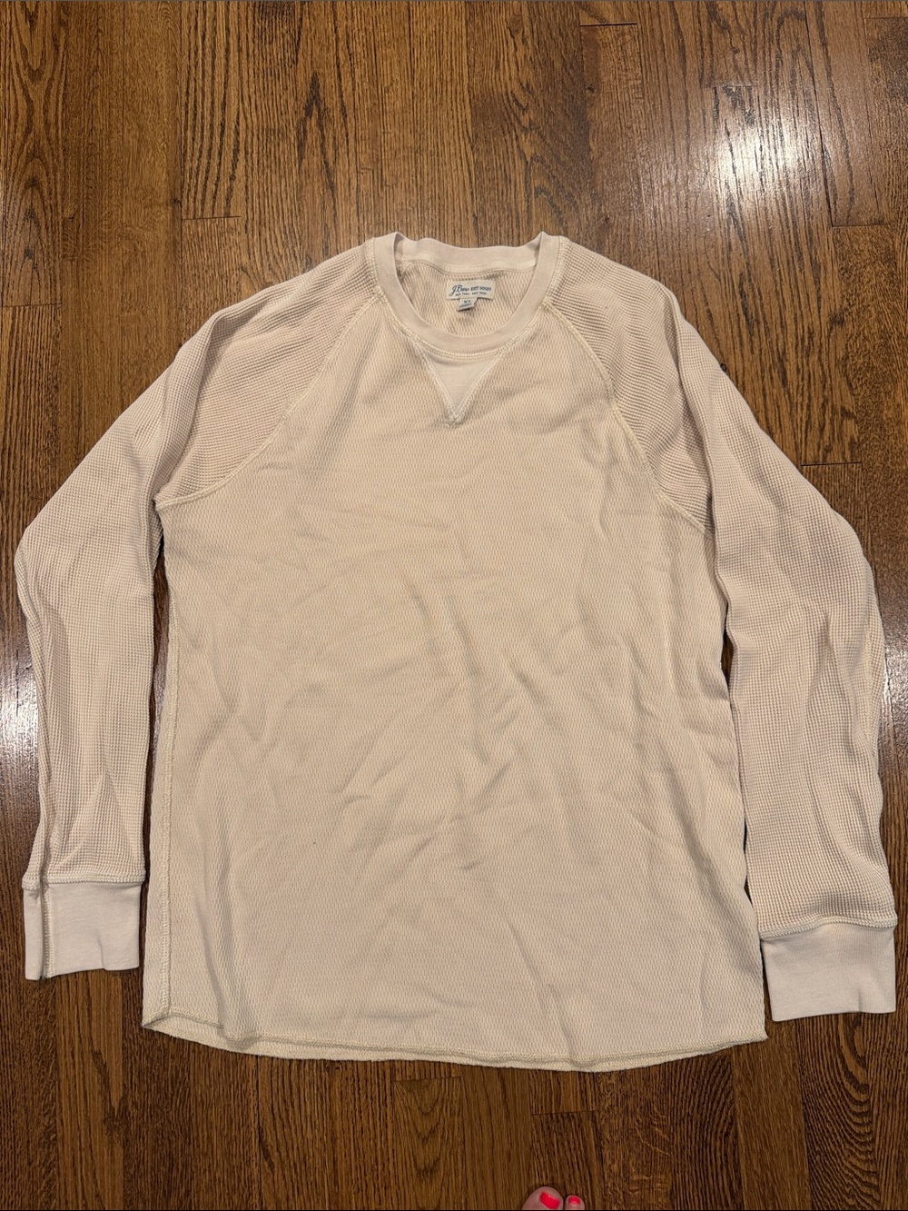 J Crew men’s thermal crew neck Waffle Long Sleeve Shirt in ivory size XL